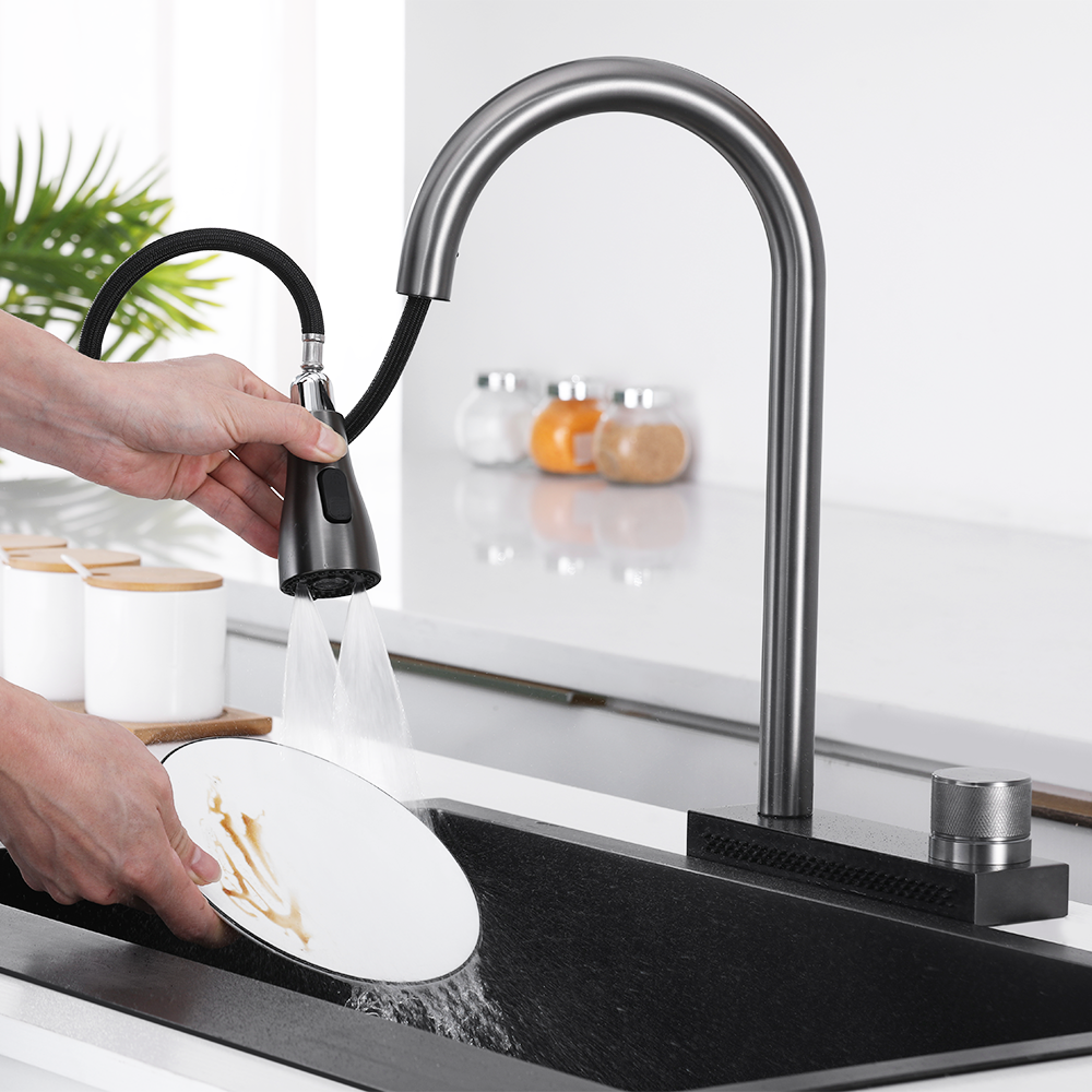 Manufacturer Hot And Cold Water Water Fall Kitchen Sink Faucet Pullout Luxury Kitchen Faucet