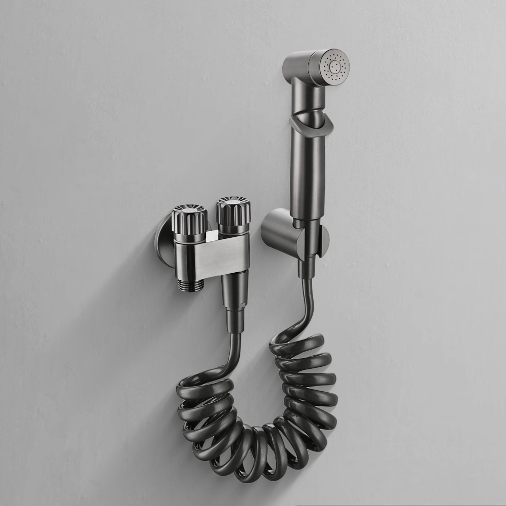 Factory Outlet Luxury Hardware Wall Mounted High Pressure Brass Grey Bathroom Portable Spray Gun Bidet Toilet Sprayer Set