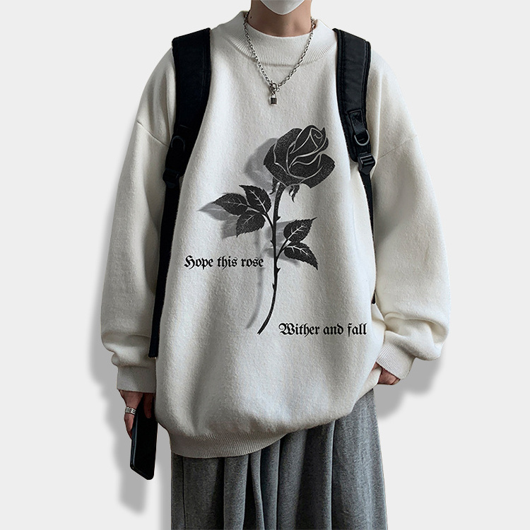 Oem Men Crew Neck Long Sleeve Knitted Flower Sweaters 100%Cotton Oversized Custom Knitwear