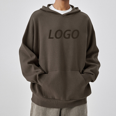 Custom Logo Wool Hoodie Knit Sweater Long Sleeve Cotton Pullover Jacquard Men's Sweater With Pocket