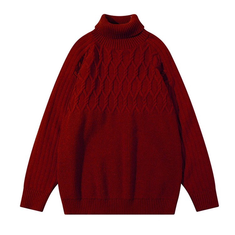 New Fashion Mens Designer Turtle Neck Plain Customize Blank Cable Knitting Pullover High Collar Sweater