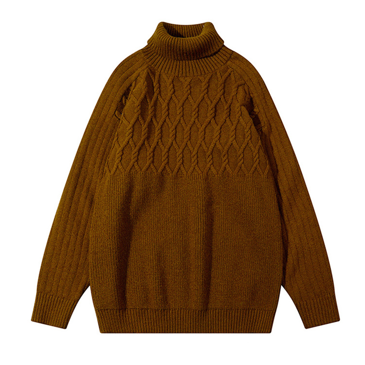 New Fashion Mens Designer Turtle Neck Plain Customize Blank Cable Knitting Pullover High Collar Sweater