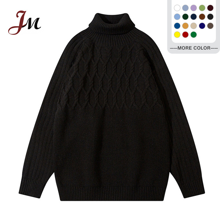 New Fashion Mens Designer Turtle Neck Plain Customize Blank Cable Knitting Pullover High Collar Sweater