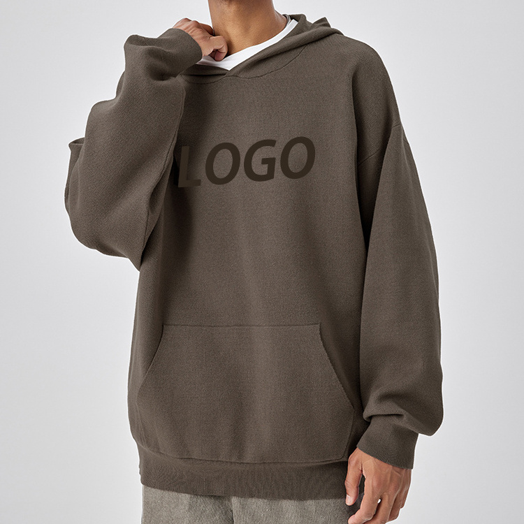 Custom Logo Wool Hoodie Knit Sweater Long Sleeve Cotton Pullover Jacquard Men's Sweater With Pocket