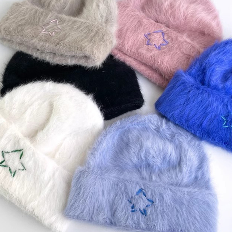 Custom Winter Hats Beanie Cap Fur Mohair Mink Hat For Ladies Bucket Winter Mink Faux Fur Hats