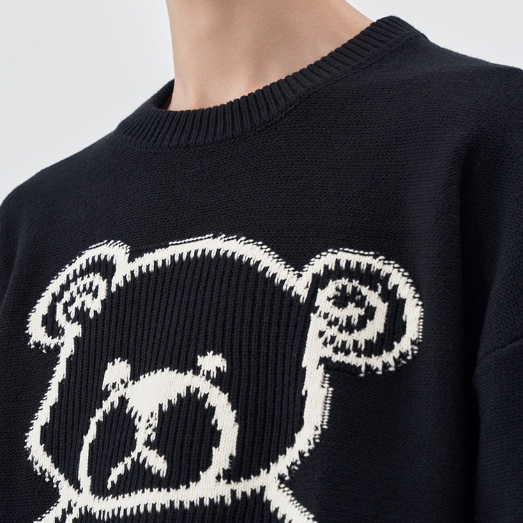 OEM Customized Making Knitted Jacquard Bear Sweater Pullover Long Sleeve Animal bear Style Crew Neck Winter Sweater for Men