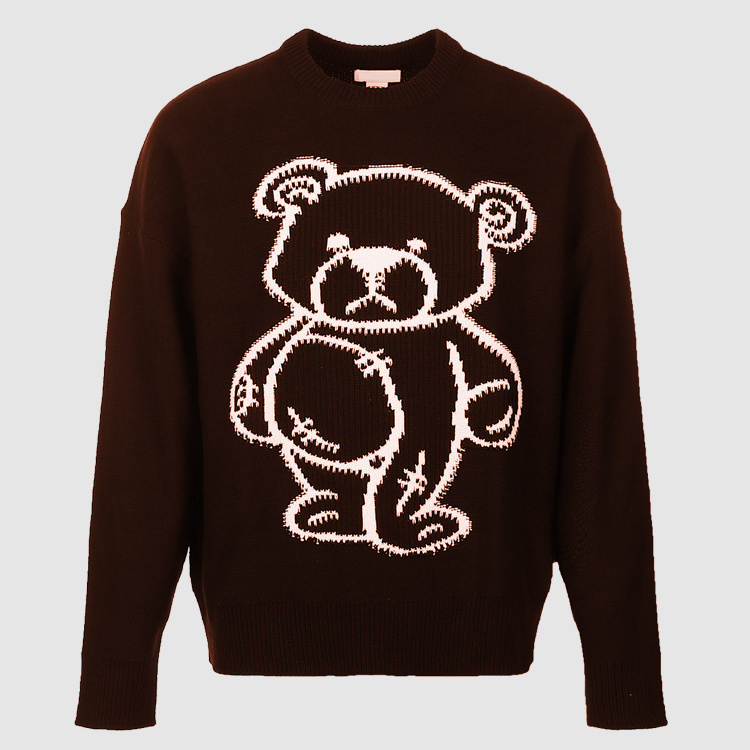 OEM Customized Making Knitted Jacquard Bear Sweater Pullover Long Sleeve Animal bear Style Crew Neck Winter Sweater for Men