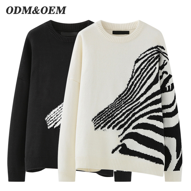 OEM Winter Jumper Jacquard Wool Sweater Men Pullover Knit Sweater China Manufacturer Custom Thick Intarsia Pattern Men Sweater