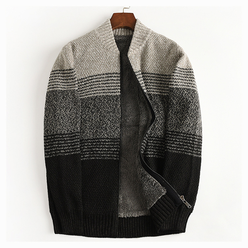 Latest Style Men's Winter Cardigan Sweater Baseball Collar Design Woolen Dark Grey Outerwear Sweater Cardigan