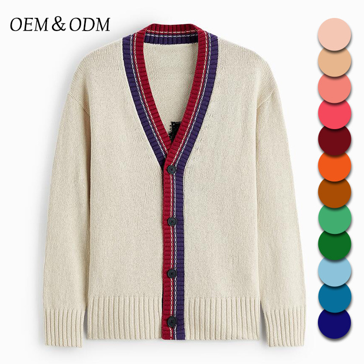 OEM Customized Man Long Sleeve Knitted Cardigan V Neck Custom Letter Logo Botton Winter Cardigan Sweater