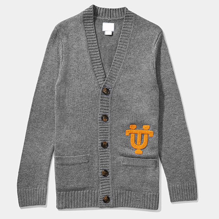 Oem V Neck Loose Oversize Custom Embroidery Chenille Letter Patches Knitted Knitwear Men Varsity Sweater Letterman Cardigan