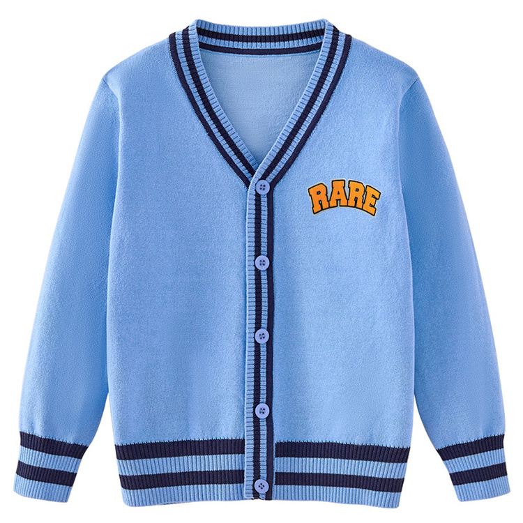 Custom Logo Fashion Men's Jacquard Striped Knit Embroidered Varsity Wool Cardigan Sweater Men