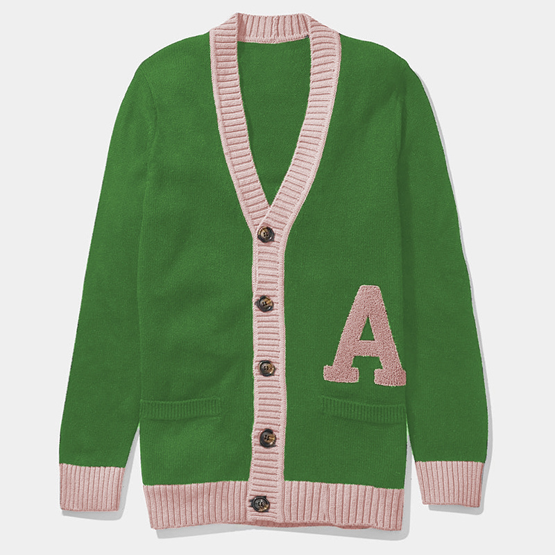 Factory Custom Varsity Sweater Chenille Logo Pocket Woolen Knitwear Sweater Unisex Acrylic Button Up Lettermen Sweater Cardigan