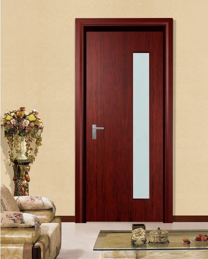 Asia market use living room PVC door CE bathroom sound proof with glass pvc MDF wood door