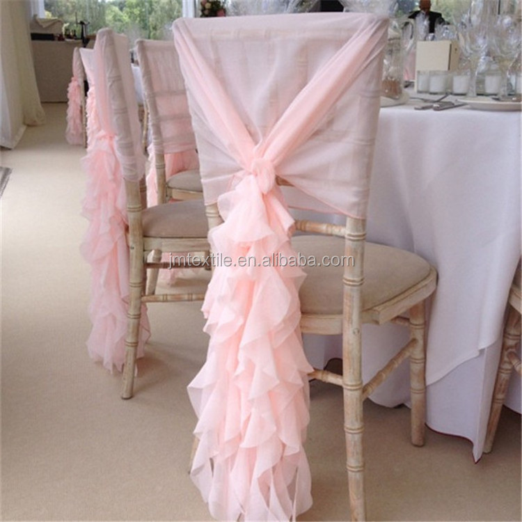 Dark Pink And Ivory Elegant Chiffon Ruffled Banquet Chair Covers Chiffon Chair Sash Hood For Wedding