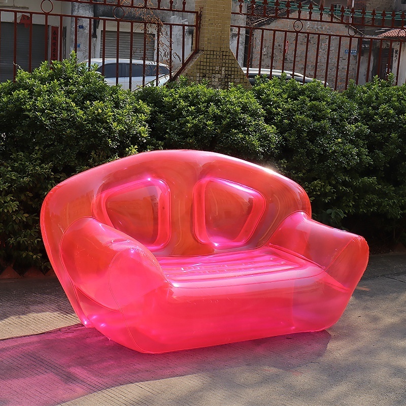 Double Person Inflatable Lounger Couch Air Sofa Chair For Kids Teen Girls Room Pink Transparent Inflatable Air Sofa