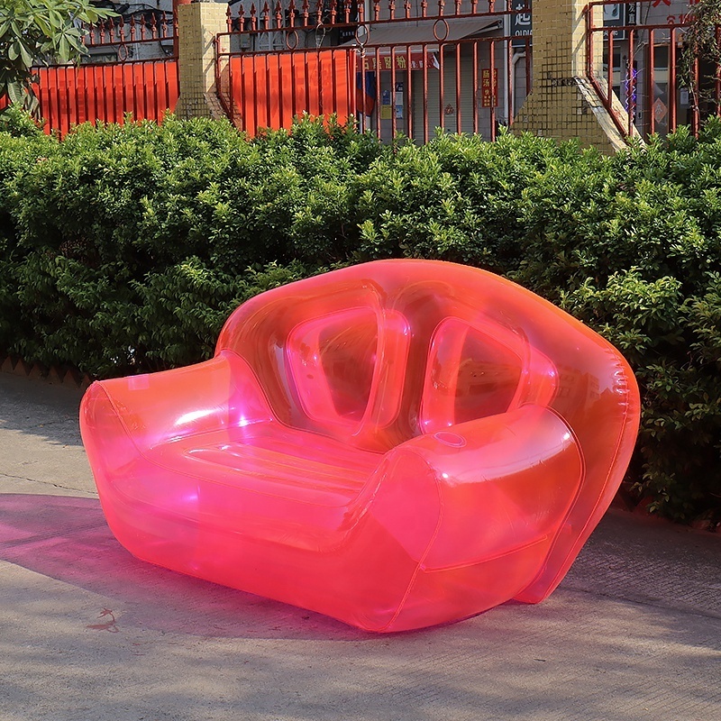 Double Person Inflatable Lounger Couch Air Sofa Chair For Kids Teen Girls Room Pink Transparent Inflatable Air Sofa