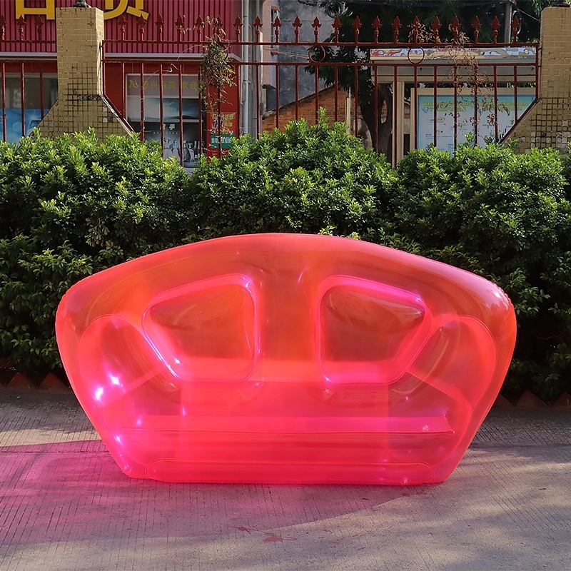 Double Person Inflatable Lounger Couch Air Sofa Chair For Kids Teen Girls Room Pink Transparent Inflatable Air Sofa