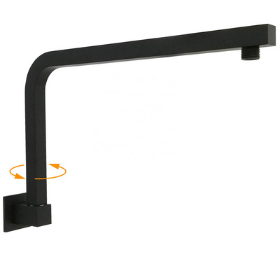 Black brass shower arm wall mounted gooseneck high rise swivel bath shower component for waterfall rain head square shower arm