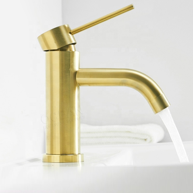 Luxury Round Hand Vanity Vessel Sink Counter Top Faucet Basin Mixer AU WaterMark WELS Brushed Golden Faucet In Bathroom