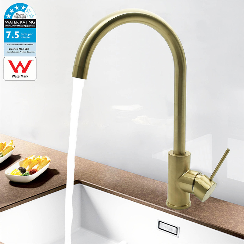 Watermark Approved WELS Round Brushed Gold Lead Free Manufacturer Taps Kitchen Sink Stainless Steel Faucet Mixer