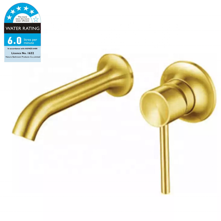 WELS Watermark Brushed Gold gold wall faucets bathroom Wall Mount Basin Vanity Bath Mixer Bathroom