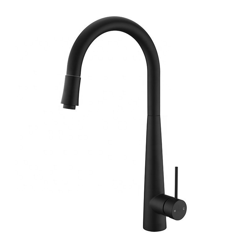 Industrial Commercial Single Handle Sink Pull Down Flexible Hose Brushed Kitchen Faucet