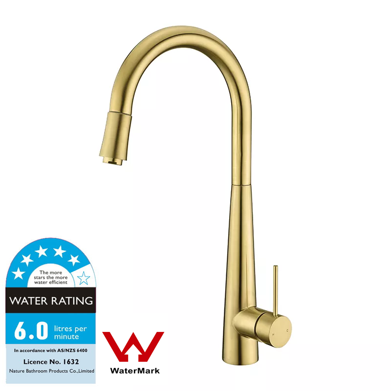 Industrial Commercial Single Handle Sink Pull Down Flexible Hose Brushed Kitchen Faucet