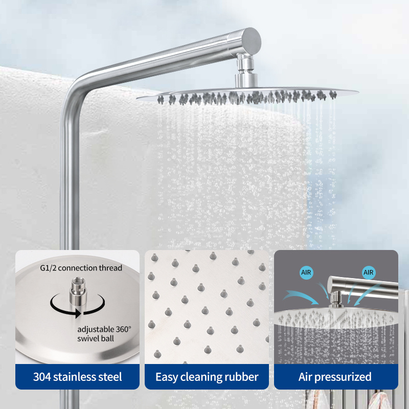 316 Stainless Steel Free-standing Shower Dual Handle Shower Column Swimming Pool Outdoor Shower Set Faucet