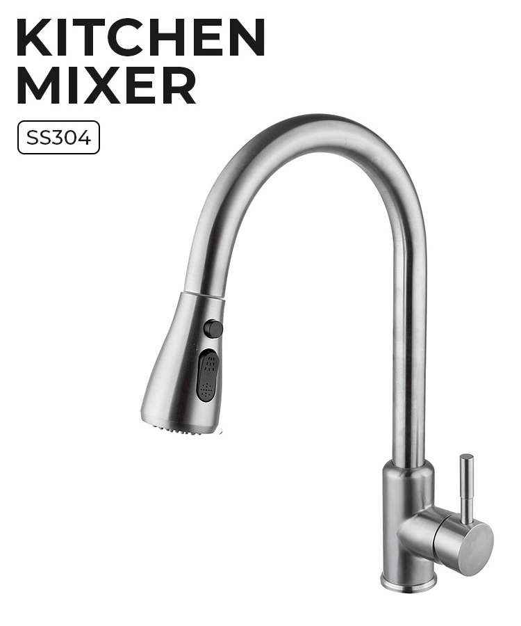 High Quality Stainless Steel 304 Long Neck Sink Mixer Tap Kitchen Faucet Pull Out Rotating Faucet