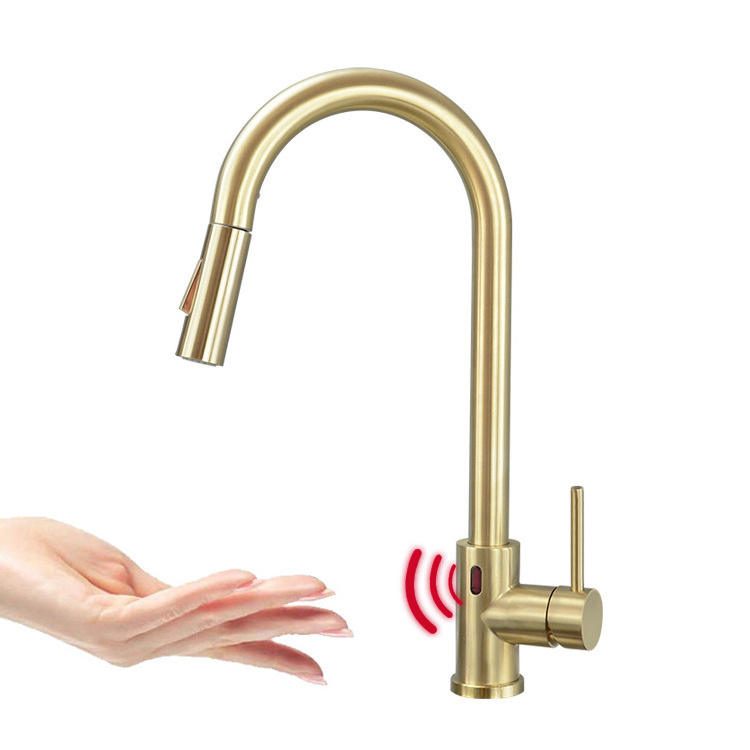 Modern Contemporary Stainless Steel Pull Out Kitchen Tap Sensor Mixer Sensory Touch Free Automatic Kitchen Faucet