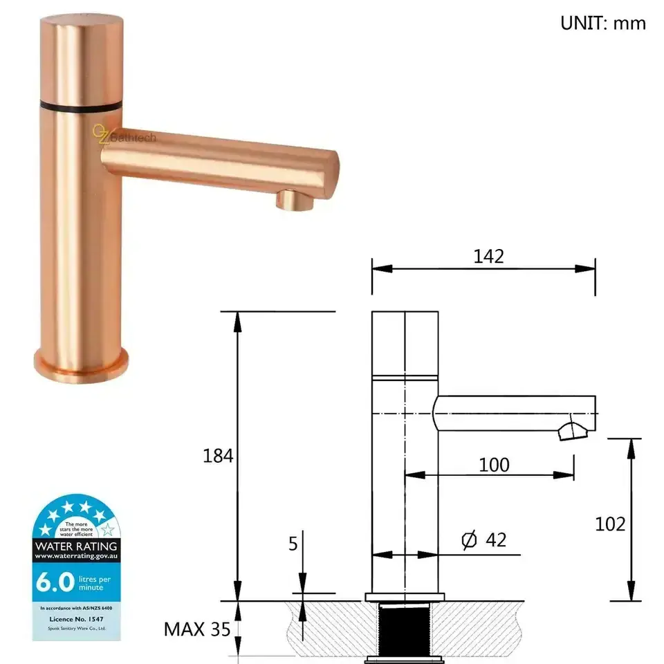 Factory Supply Luxury Home Round Basin Mixer Watermark Bathroom Sink Faucet Rose Gold Brass Tap