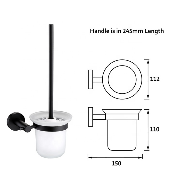 304 Stainless Steel Bathroom Accessories Round Toilet Cleaning Brush With Glass Toilet Brush Holder