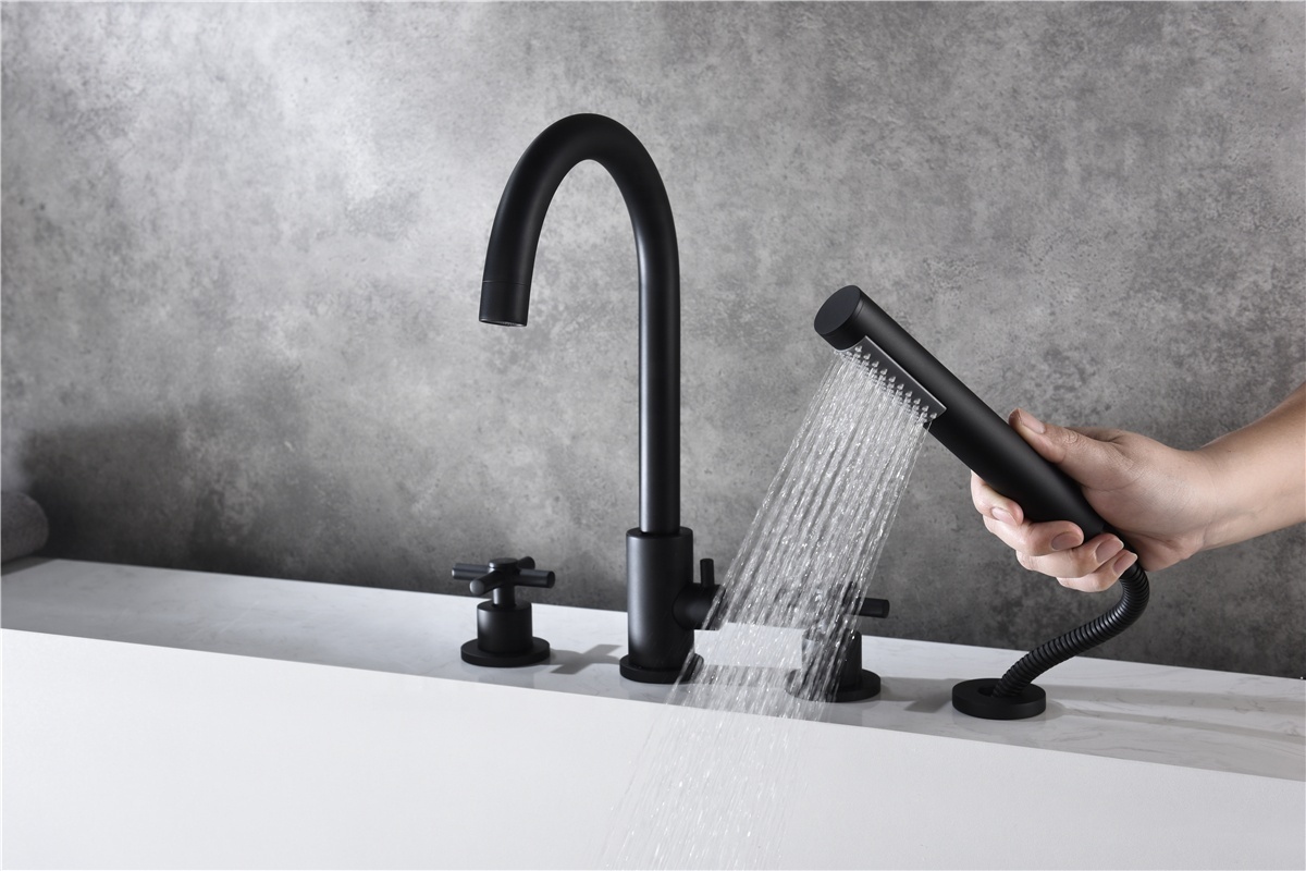 Modern Hotel Bathroom Washroom Basin Water Tap Mixer Deck Mounted Four Holes Bathtub Faucet