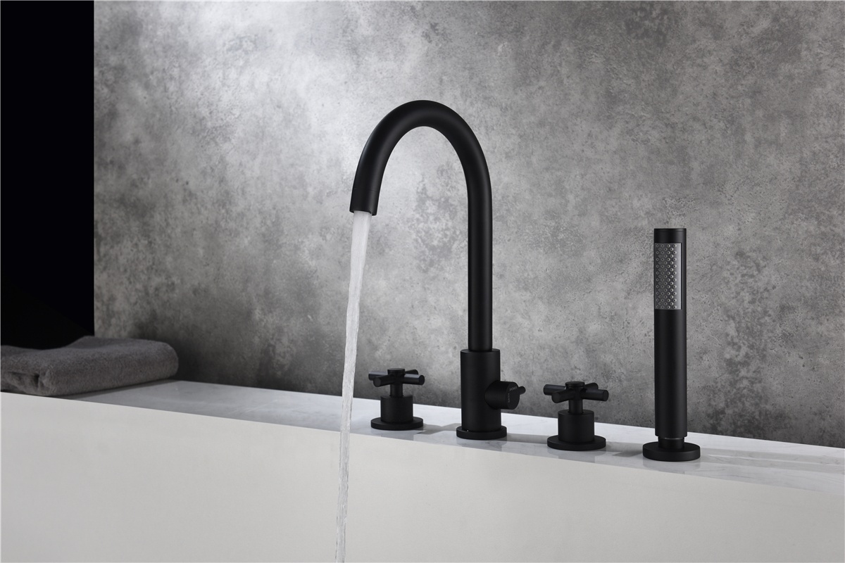 Modern Hotel Bathroom Washroom Basin Water Tap Mixer Deck Mounted Four Holes Bathtub Faucet