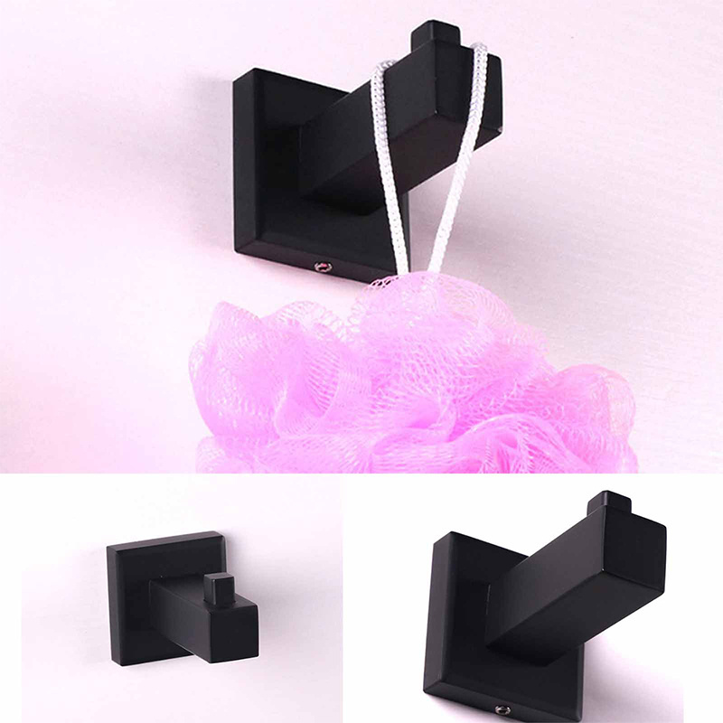 Wholesale High Standard Square Black Stainless Steel Wall Mounted Bathroom Hook Coat Hook Wall Hooks Coat Racks