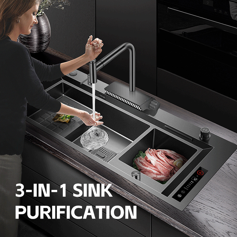 CE Hydro Purification Kitchen Sink Black Nano Waterfall Kitchen Sinks Smart 304 Stainless Steel Kitchen Sink