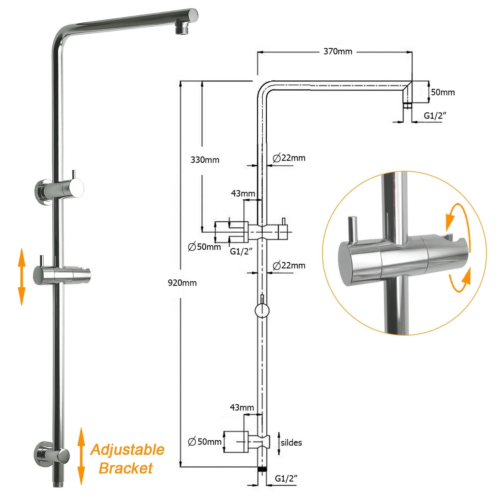 Watermark Shower Set 2 in 1 combo large thin rainfall shower head brass sliding rail round 3 functions shower bath set