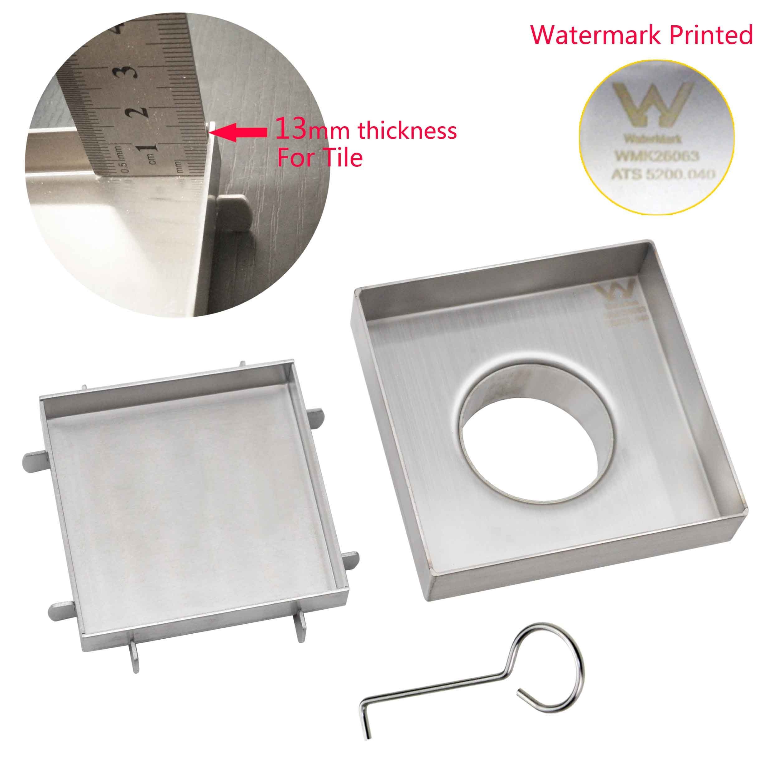 Watermark 100mm Square 304 Stainless Steel shower grate 50mm Outlet Waste Tile Insert Floor Drain