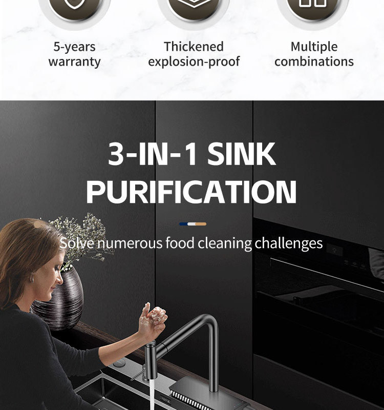 CE Hydro Purification Kitchen Sink Black Nano Waterfall Kitchen Sinks Smart 304 Stainless Steel Kitchen Sink