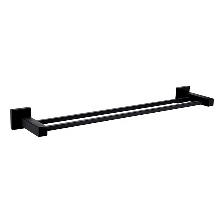 Wholesale Wall Mounted Bathroom Hotel Home Matt Black Square Double Towel Rail 304 Stainless Steel Towel Rack Towel Holder