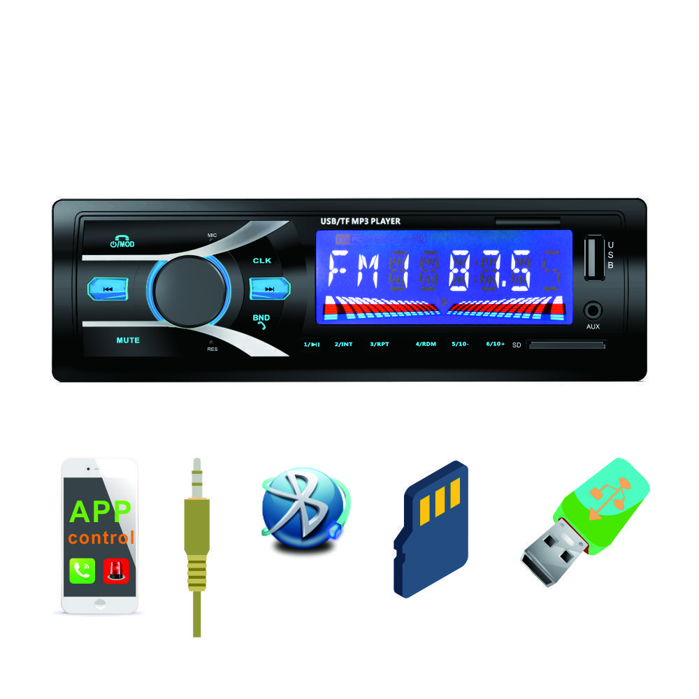 Multi-function Car Stereo Cassette audio subwoofer 2 usb Color Lcd Mp3 Player with 1 Din