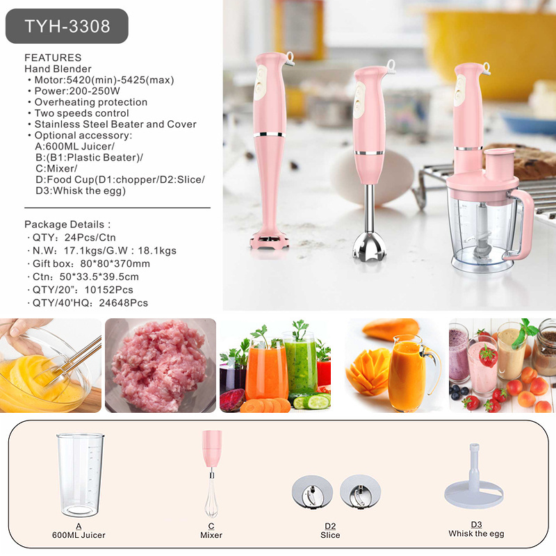 Hot Sale  Mini Hand Blender Set Electric Kitchen Appliance Baby Food Blender Hand Egg Mixer Commercial Immersion Hand Blender