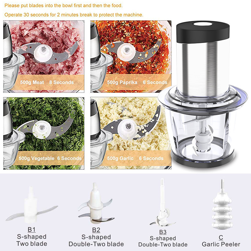 Wholesale Electric Mini Garlic Slicer 3 Blade Mixer Pepper Vegetable Meat Shredder Dicer Food Processor Stainless Head Chopper