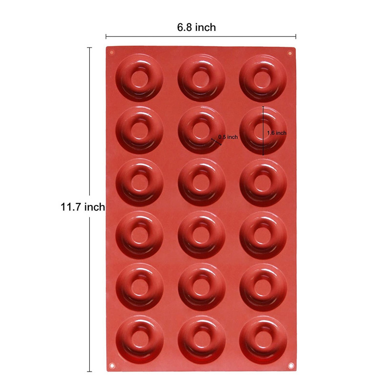 18 Cavity Silicone Donut Pan - 100% Top Food Grade Silicone Doughnut Mold / Non-Stick Full Size Silicone Doughnut Baking Pan