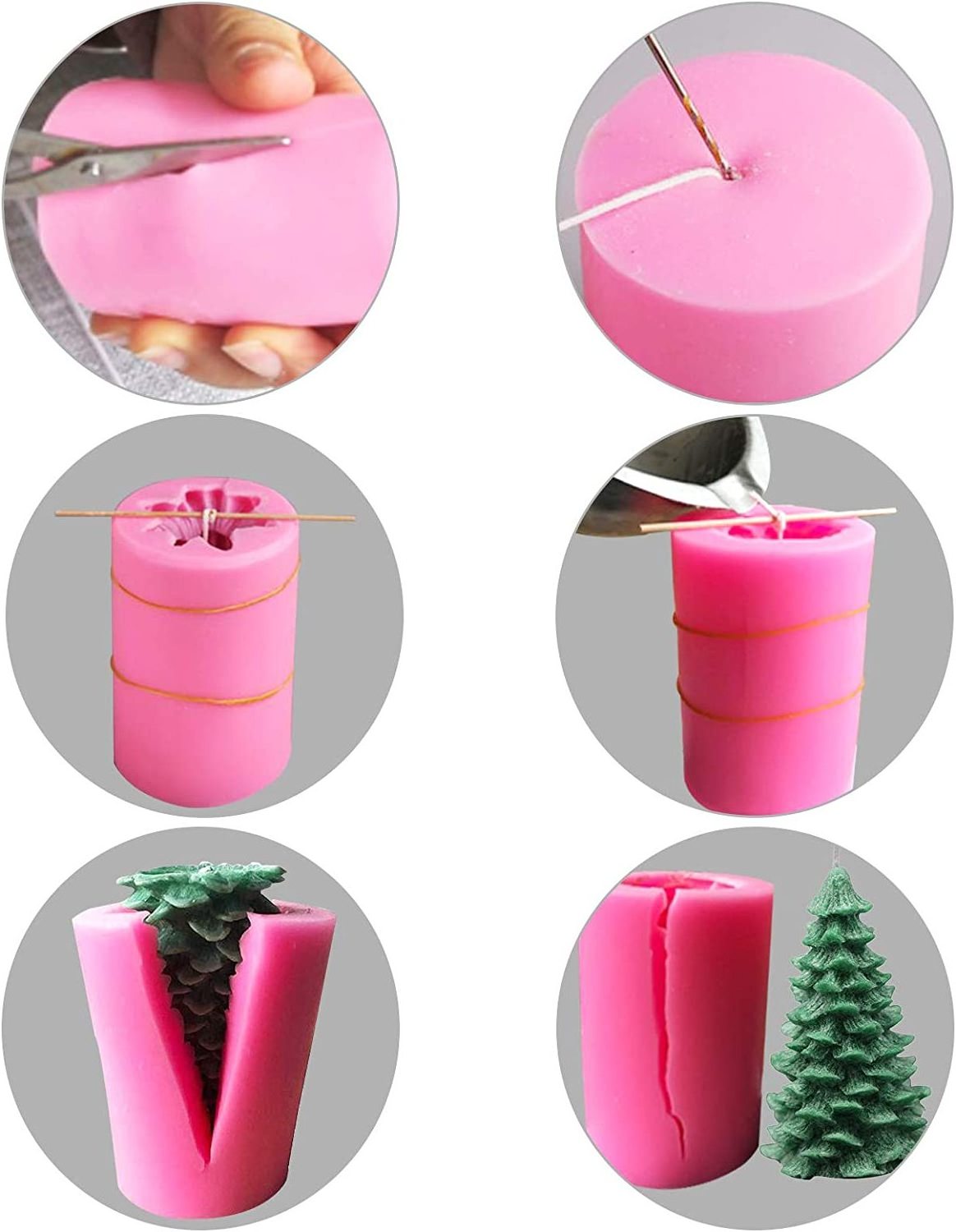 3D Christmas Tree Candle Mold for Candle Making Xmas Pine Tree Silicone Soap Molds DIY Bath Bomb Chocolate Jello Crayon Wax