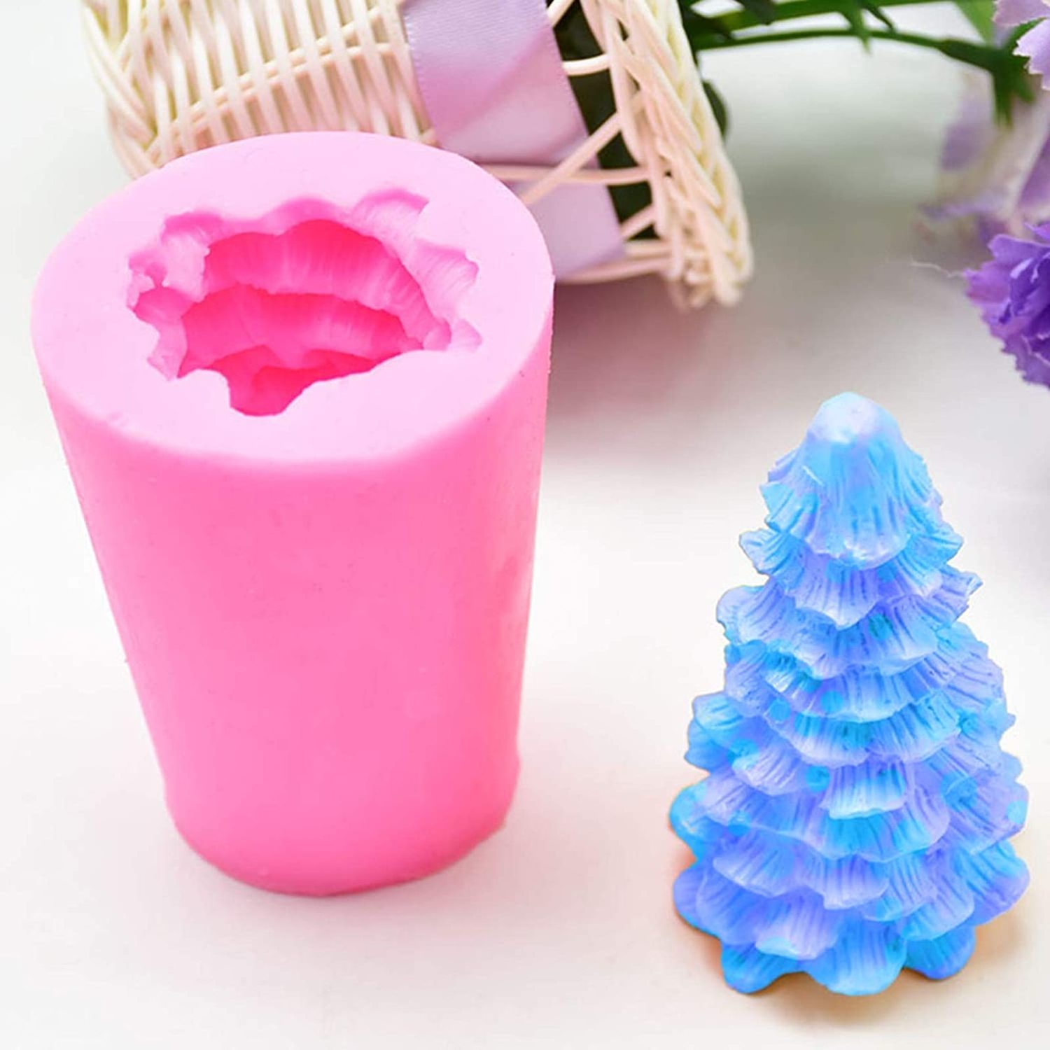 3D Christmas Tree Candle Mold for Candle Making Xmas Pine Tree Silicone Soap Molds DIY Bath Bomb Chocolate Jello Crayon Wax