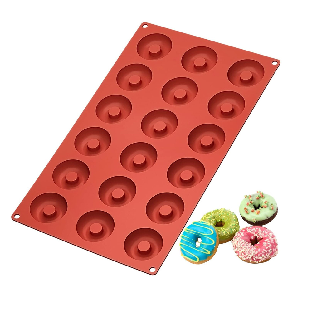 18 Cavity Silicone Donut Pan - 100% Top Food Grade Silicone Doughnut Mold / Non-Stick Full Size Silicone Doughnut Baking Pan