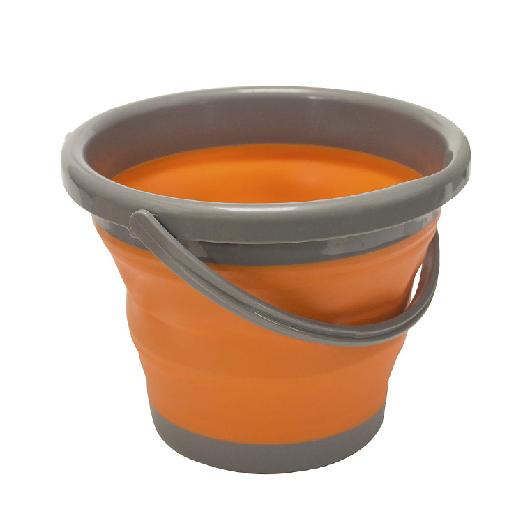 10L 2.6 Gallon Grey Collapsible Plastic Bucket Foldable Round Tub Portable Fishing Water Pail Size 33cm dia