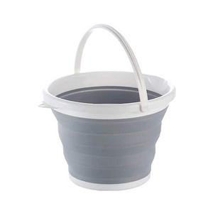 10L 2.6 Gallon Grey Collapsible Plastic Bucket Foldable Round Tub Portable Fishing Water Pail Size 33cm dia